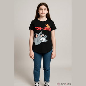 Tom & Jerry Cartoon Black Graphic Tee Junior Size S